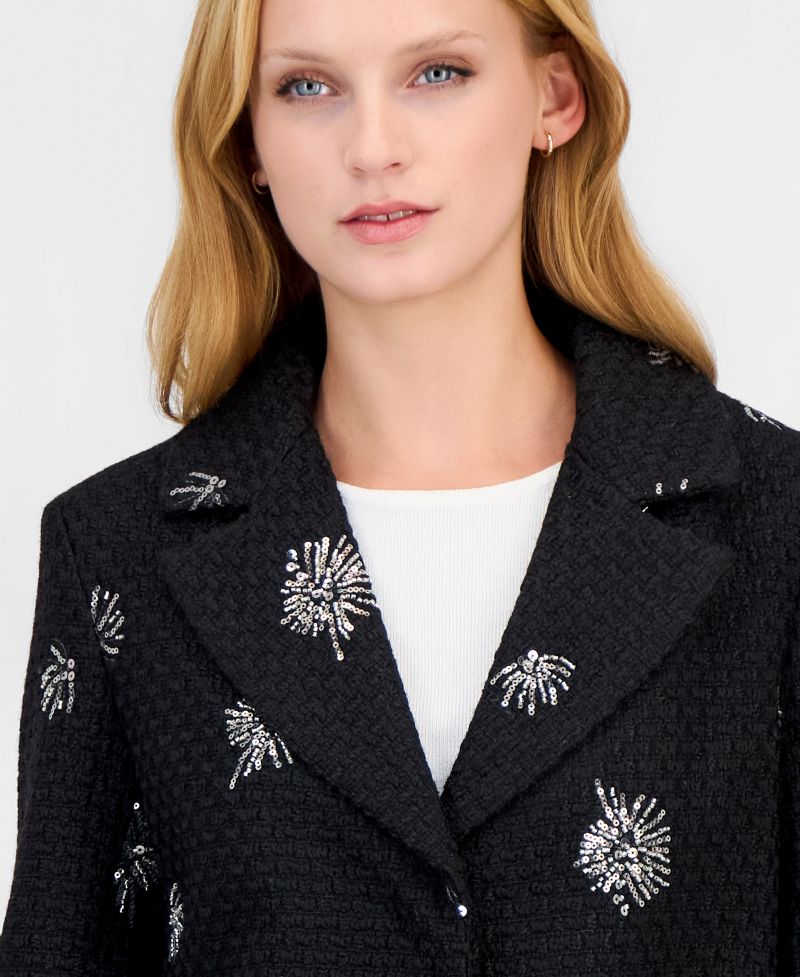 Women's Boucle-Sequin Mid-Length Coat
