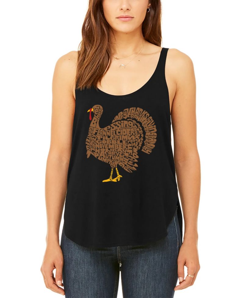Women's Thanksgiving Turkey Premium Word Art Flowy Tank Top