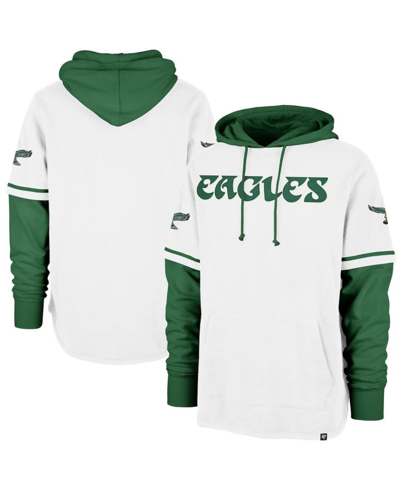 Men's White Philadelphia Eagles Throwback Shortstop Pullover Hoodie