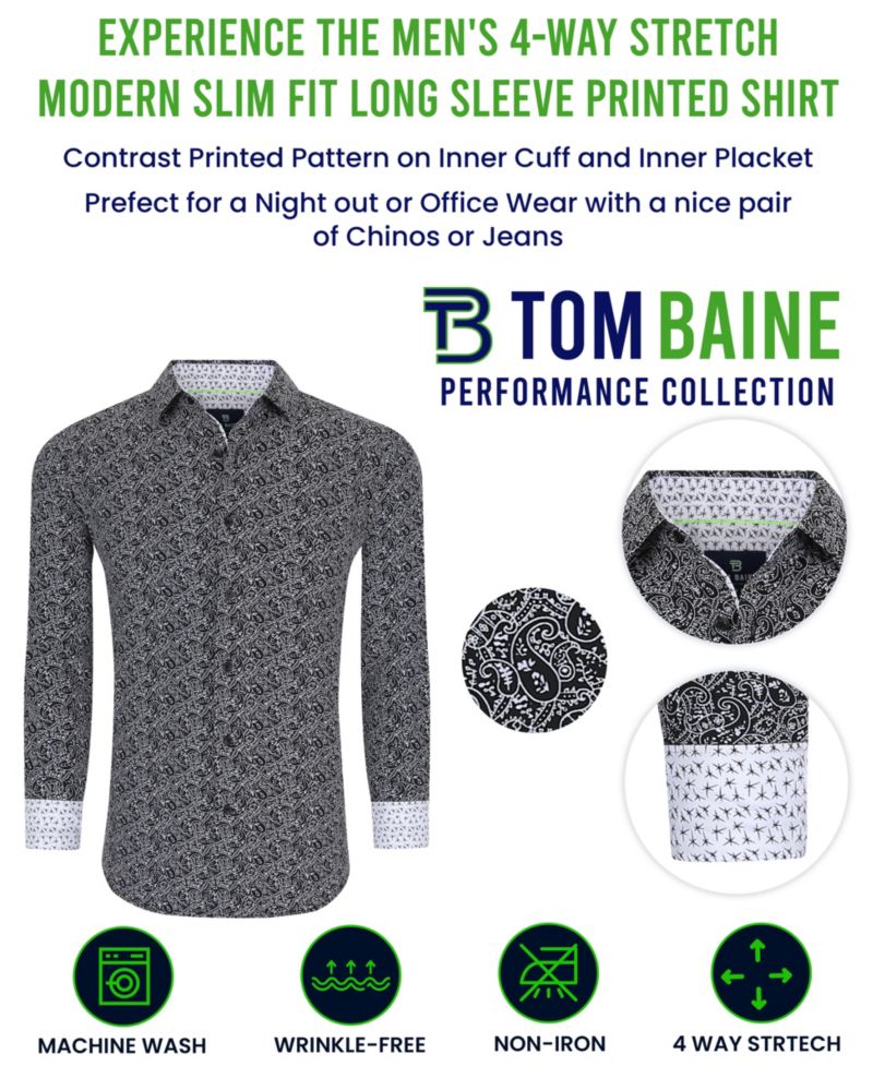 Men's Slim Fit Performance Long Sleeve Geometric Dress Shirt