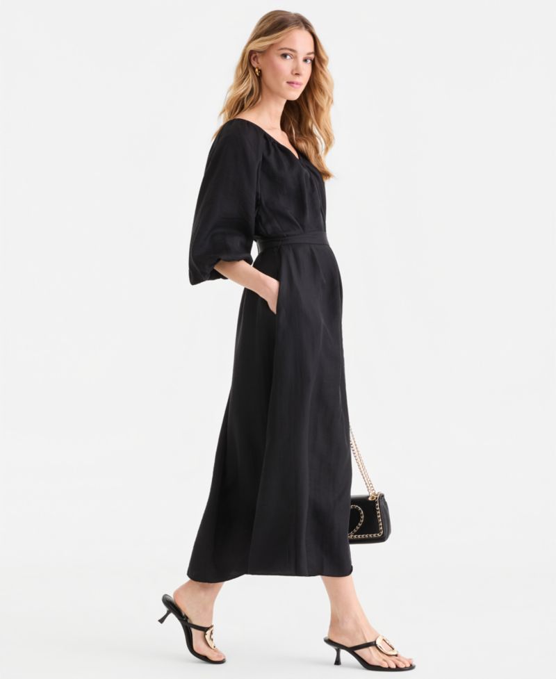 Plus Size Puffed-Sleeve Maxi Dress