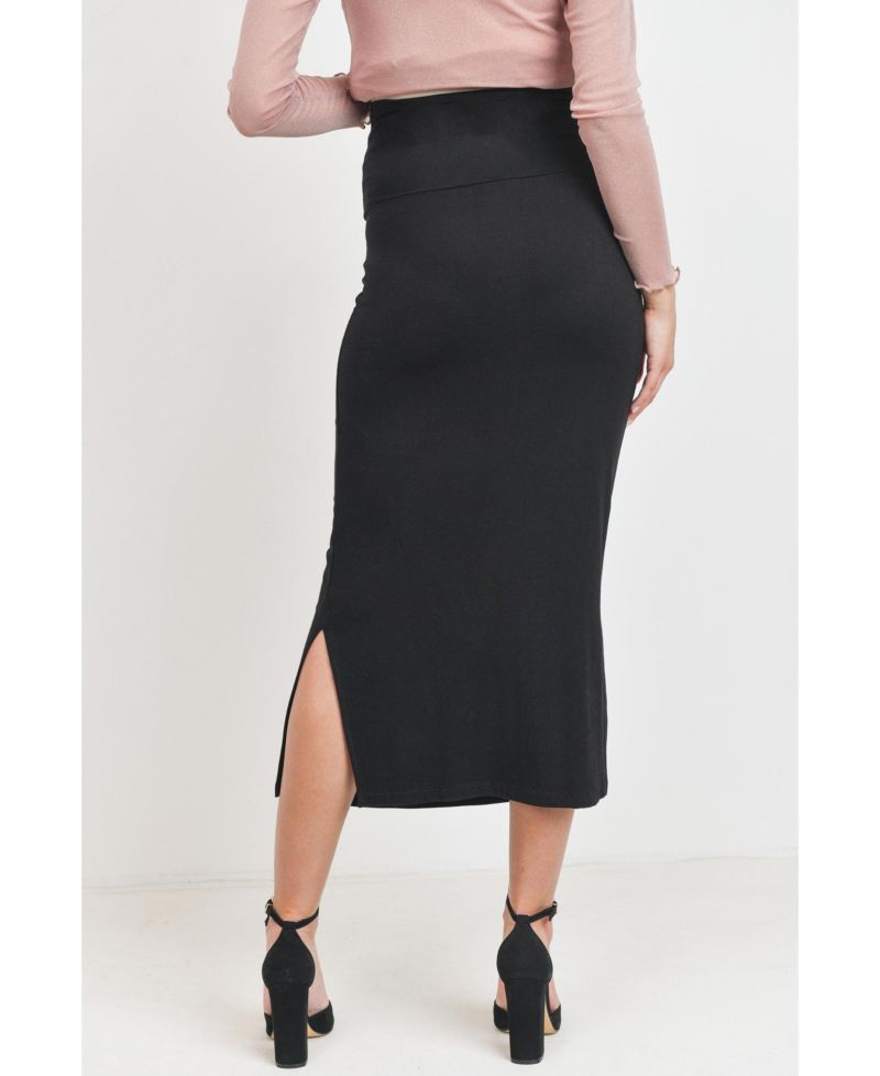 Maternity High-Rise Pencil Midi Skirt with Side Slits