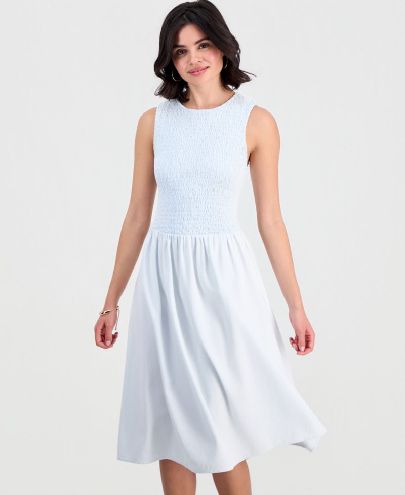 Petite Chambray Smocked Midi Dress