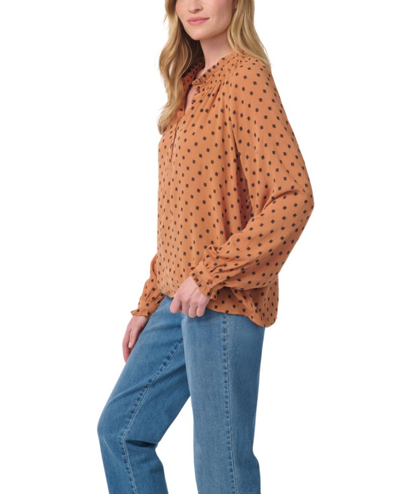 Women's Lenna Long-Sleeve Polka-Dot Band-Collar Blouse
