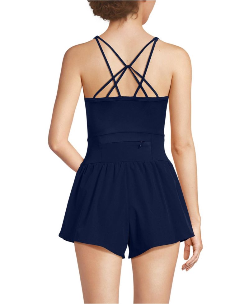 Women's Tugless Strappy X-Back Romper Swimsuit