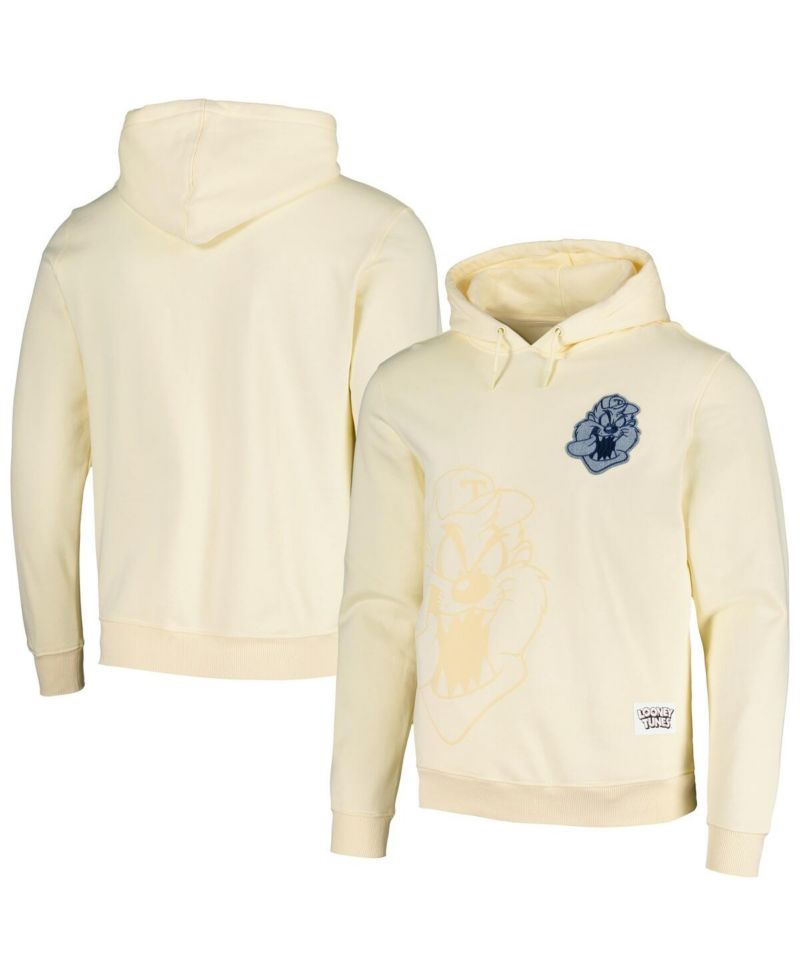 Unisex Cream Looney Tunes Taz Denim Patch Pullover Hoodie