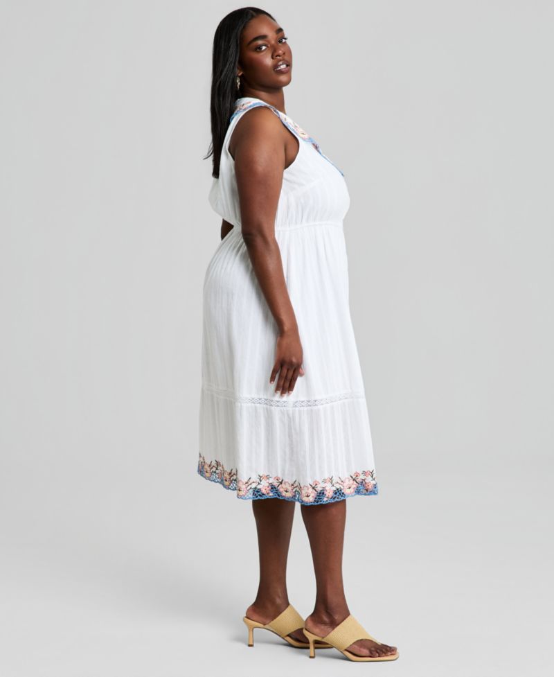 Trendy Plus Size Cotton Embroidered Dress