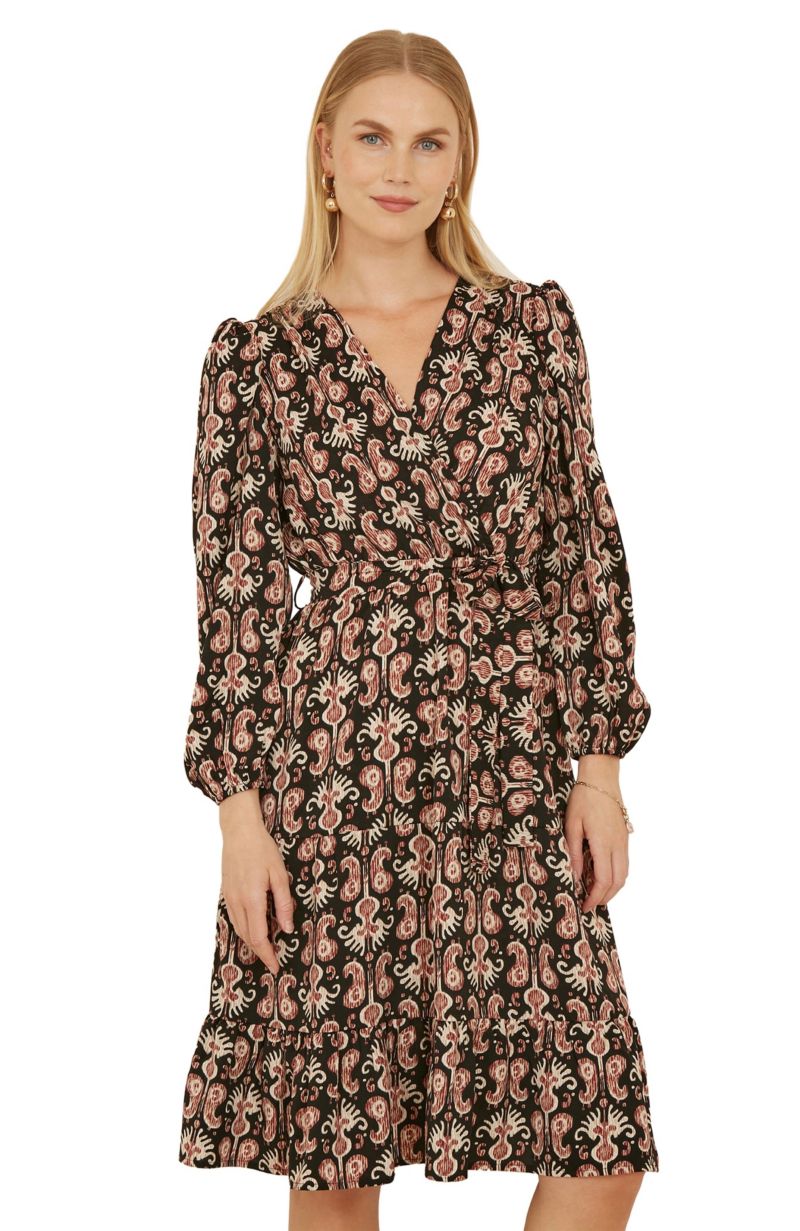 Women's Ikat Long Sleeve Skater Midi Dress
