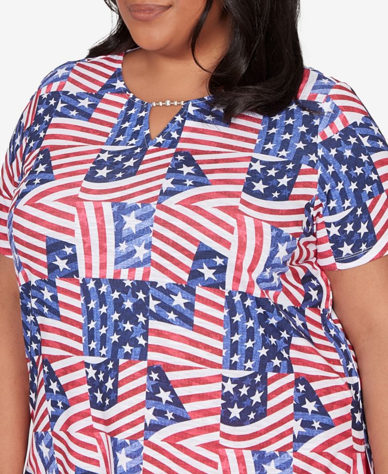Plus Size Lady Liberty American Flag Patchwork T-Shirt