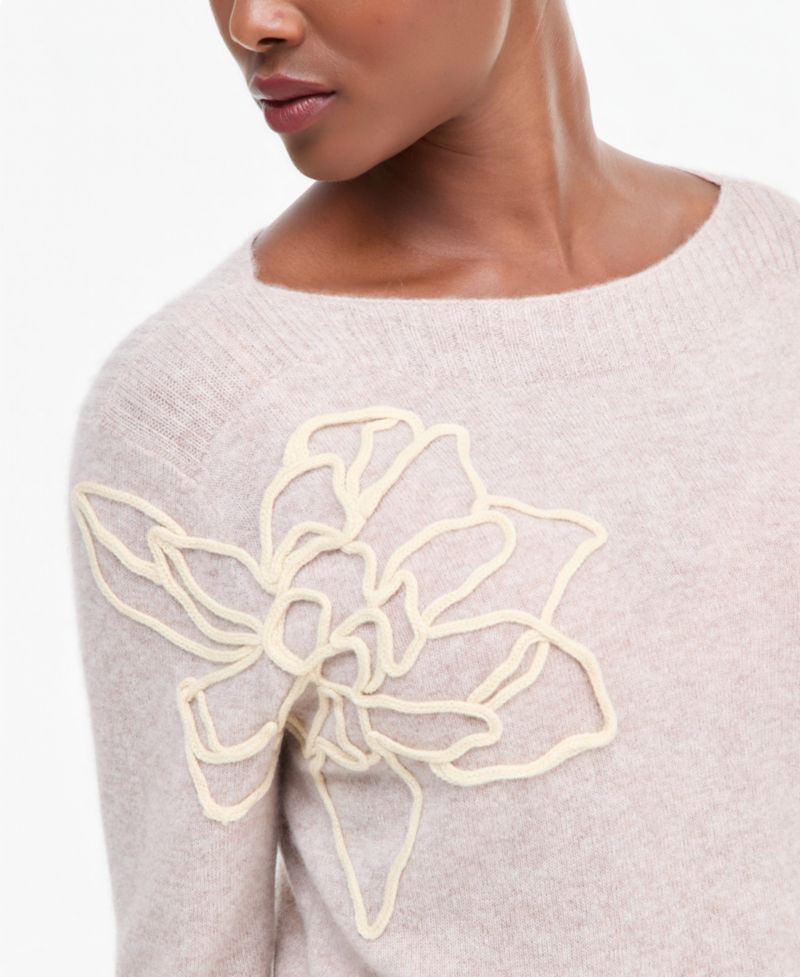 Petite Bold Floral Embroidery Cashmere Sweater