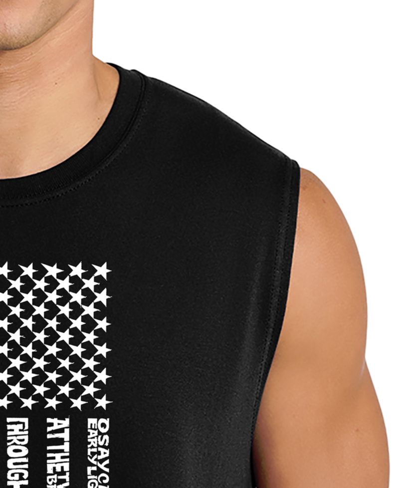 Men's Thin Line American Flag Patriotic Word Art Graphic Tank Top