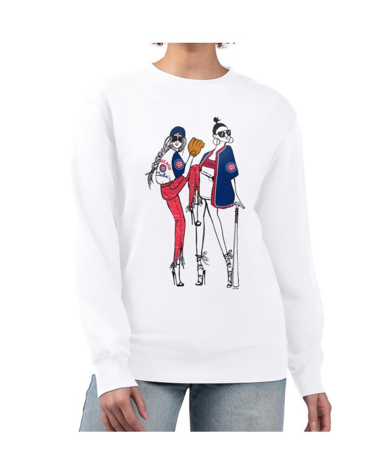 Women's White Chicago Cubs Baseball Girls Fleece Pullover Sweatshirt