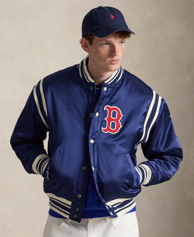Men's Striped Ribbed Baseball Collar Jacket