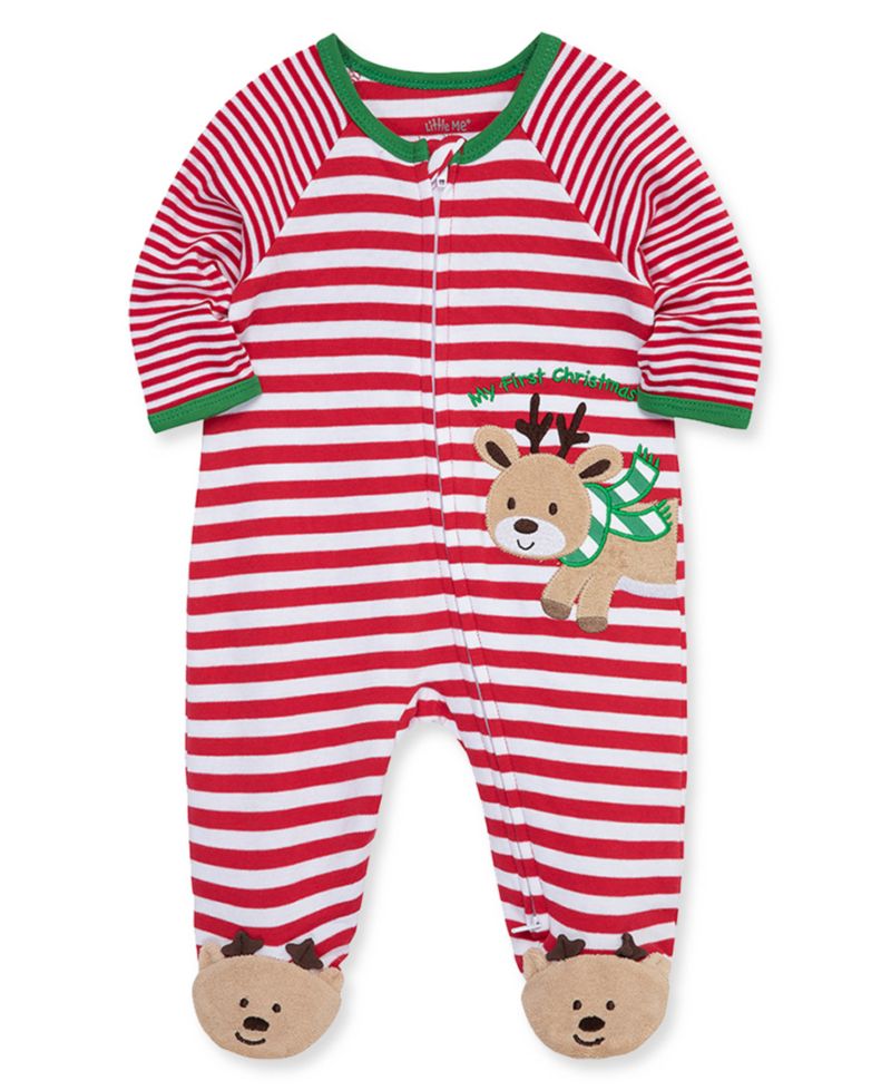 Baby Boys' Reindeer Stripe Footed Coveralls