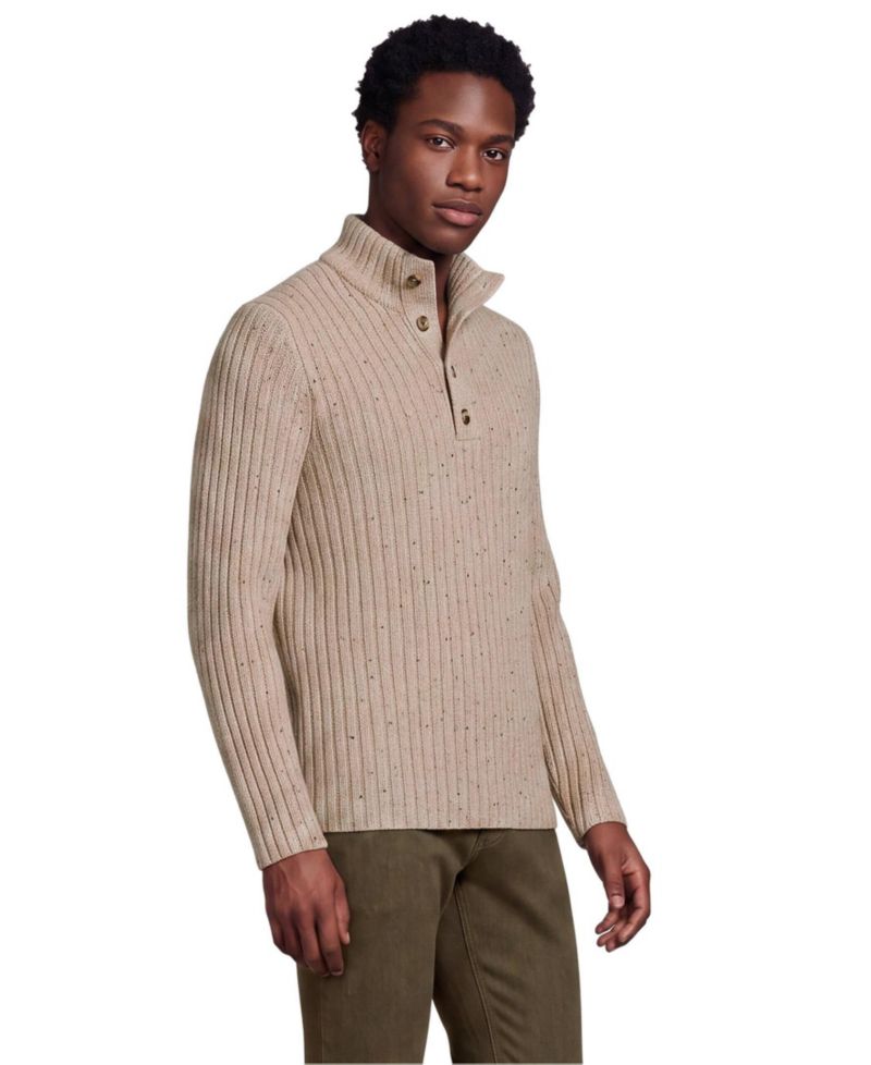 Men's Long Sleeve Cotton Wool Button Up Mock Sweater
