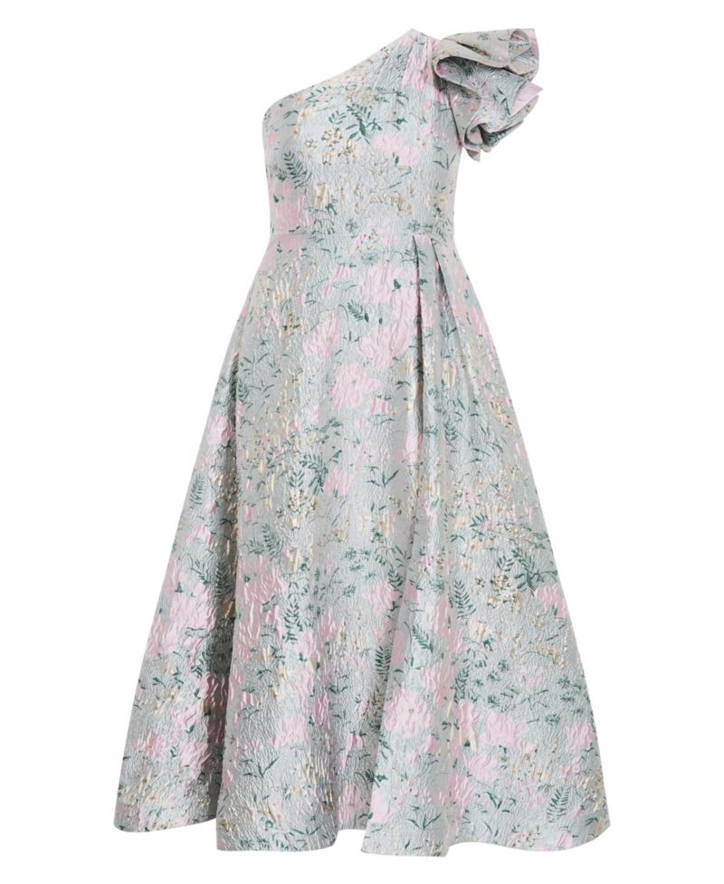 Plus Size Enchanting One-Shoulder Floral A-Line Maxi Dress