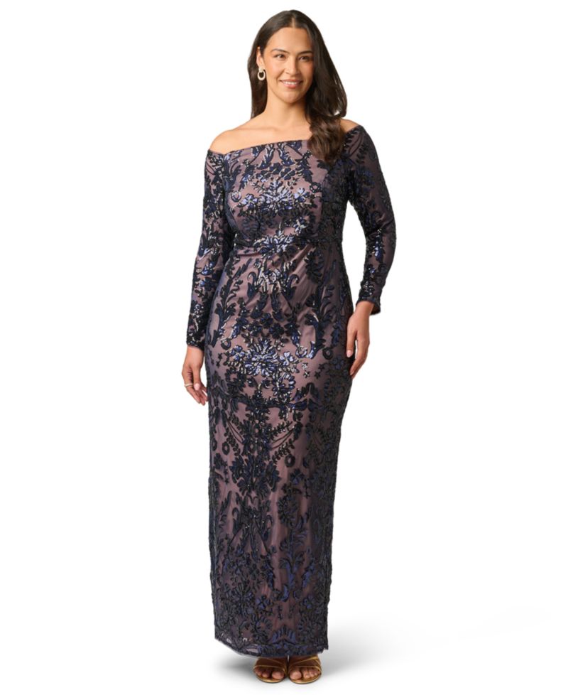 Plus Size Sequin Off-the-Shoulder Gown