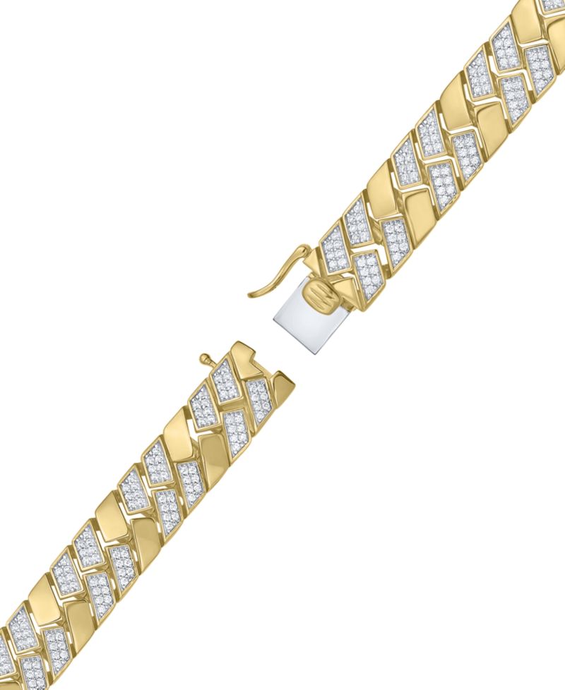 Men's Diamond Pav&eacute; Cluster Square Link Bracelet (2 ct. t.w.) in 14k Gold-Plated Sterling Silver