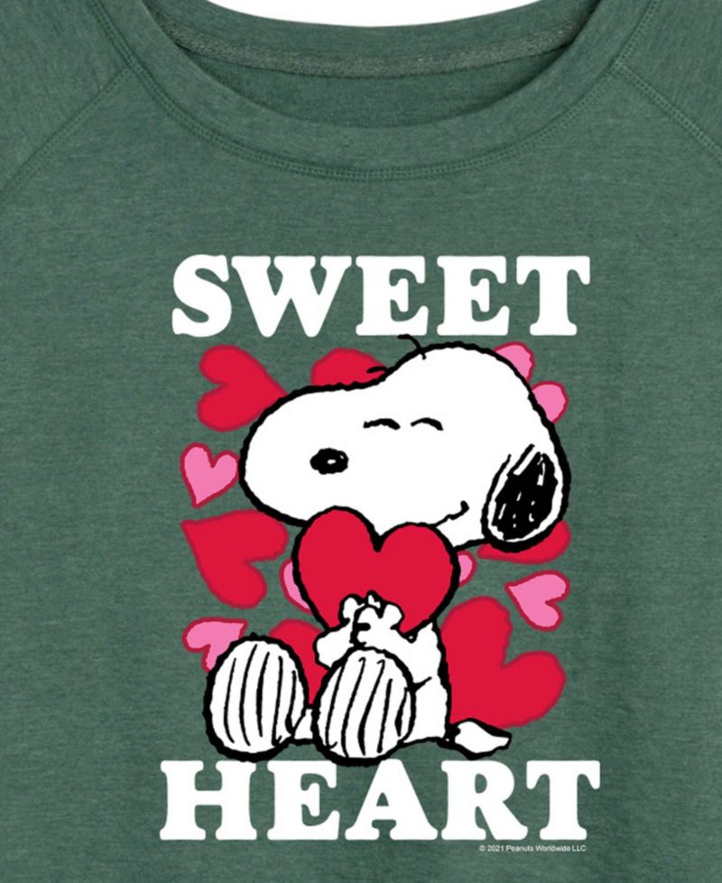 Women's Peanuts Snoopy Sweet Heart Valentine French Terry Pullover T-Shirt