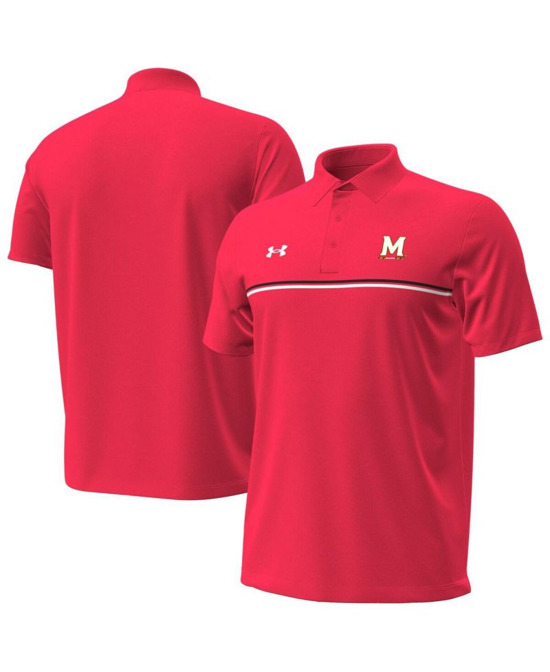 Men's Red Maryland Terrapins Performance Drive Chest Stripe Polo Shirt