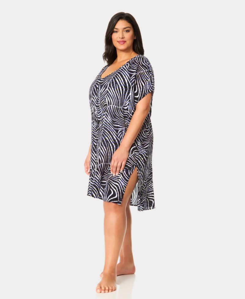 Plus Size Printed V-Neck Swim Tunic Cover Up