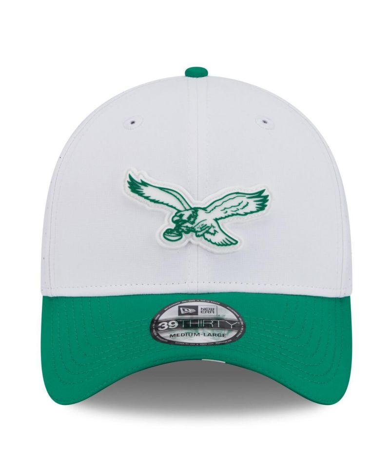 Men's White/Kelly Green Philadelphia Eagles 2025 NFL Training Camp Throwback Logo 39THIRTY Flex Hat