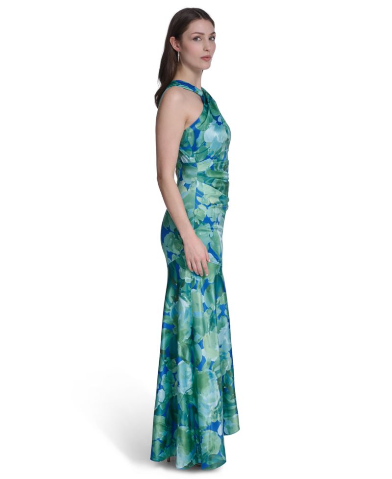 Women's Printed Twist Halter Neck Gown