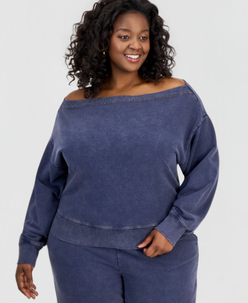 Trendy Plus Size French Terry Off-The-Shoulder Sweatshirt