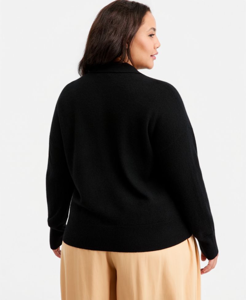 Plus Size 100% Cashmere Collared Cardigan