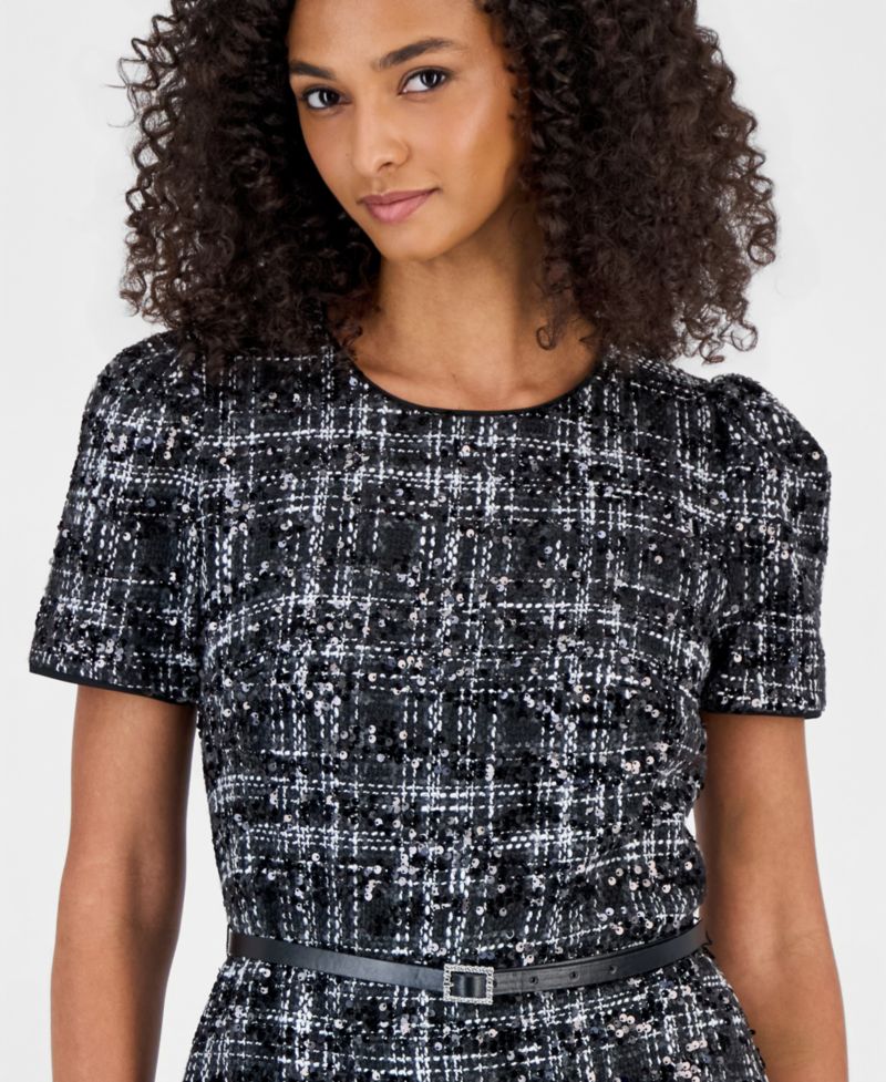 Women's Puff Sleeve Plaid Midi Dress
