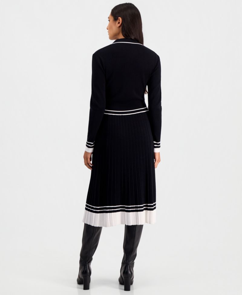 Women's Color-Blocked Polo-Collar Midi Dress