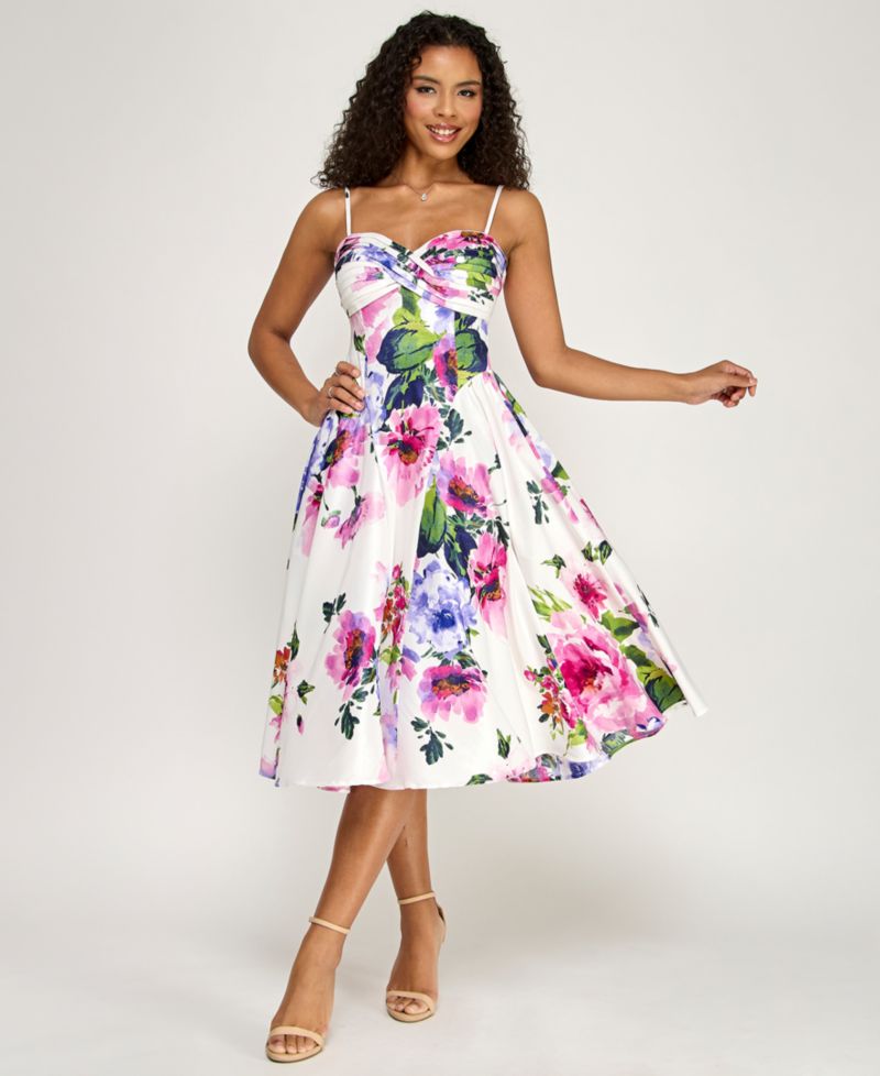 Juniors' Twist-Bodice Sweetheart Neck Midi Dress