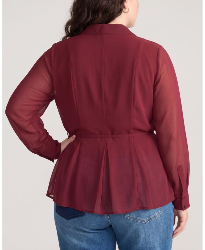 Plus Size Hermione Long-Sleeve Chiffon Flowy Hem Blouse