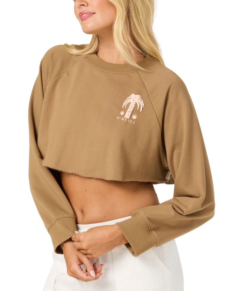 Women's Palm Raw Edge Crop Fleece Crewneck Sweatshirt