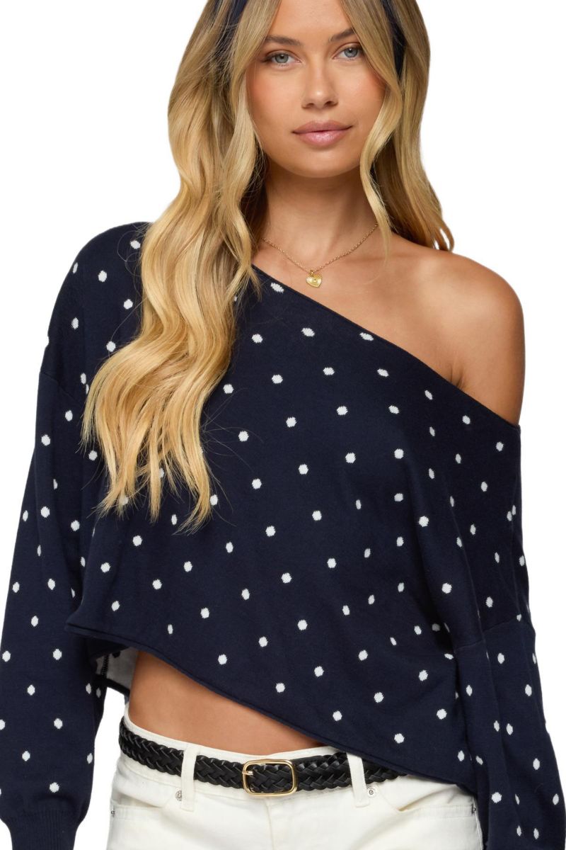 Women's Oversized Off Shoulder Polka Dot Sweater