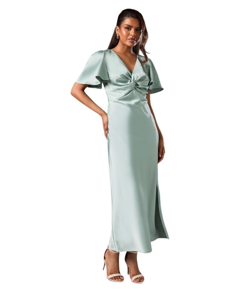 Women's Angel Sleeve Midi Bridesmaid Dress