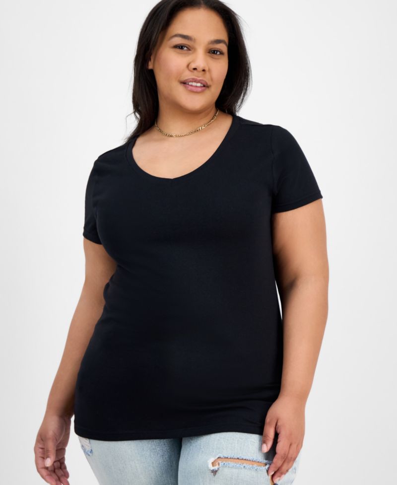 Trendy Plus Size Fitted V-Neck T-Shirt