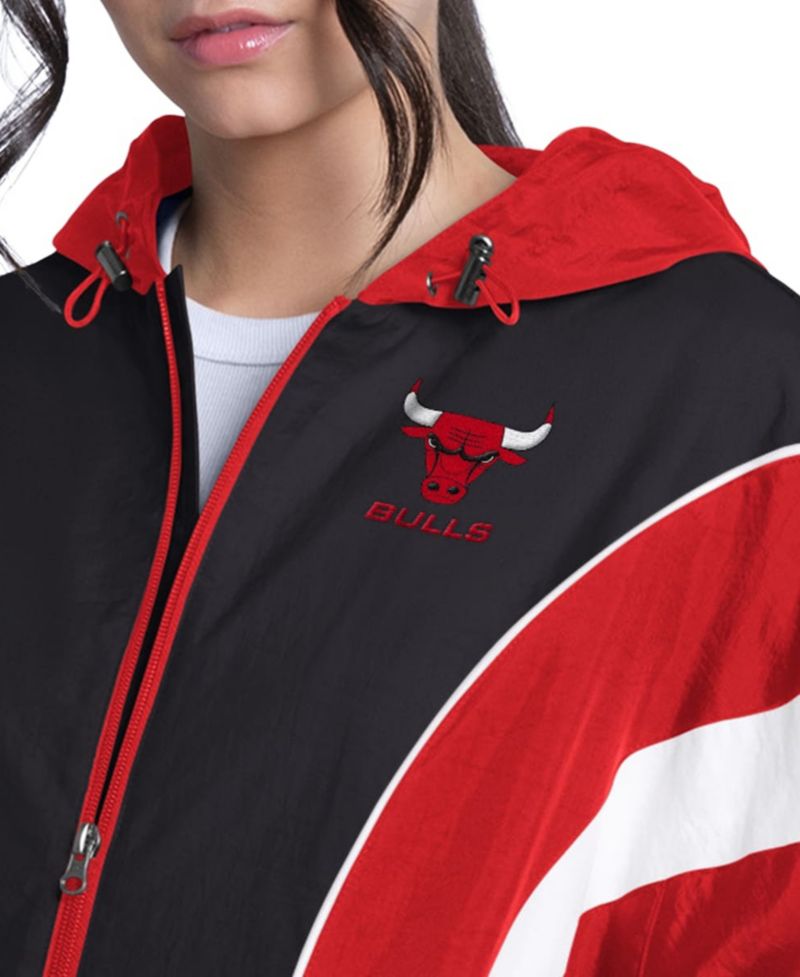 Women's Red/Black Chicago Bulls Quarterback Lightweight Oversized Full-Zip Jacket