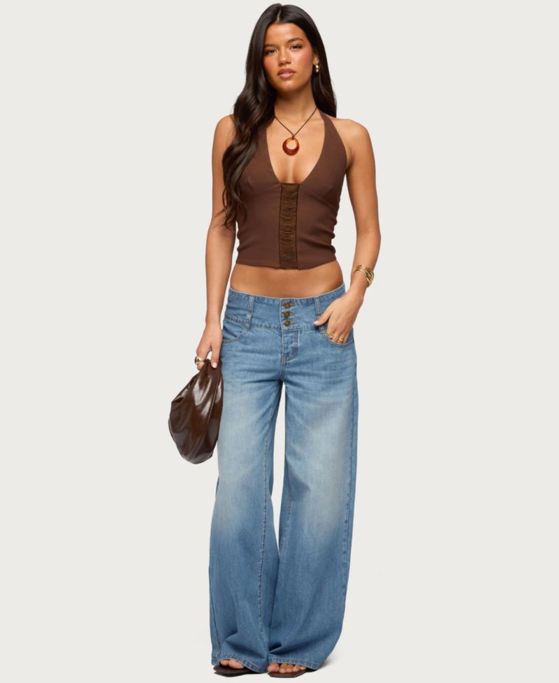 Womens Alira Fringed Panel Halter Top