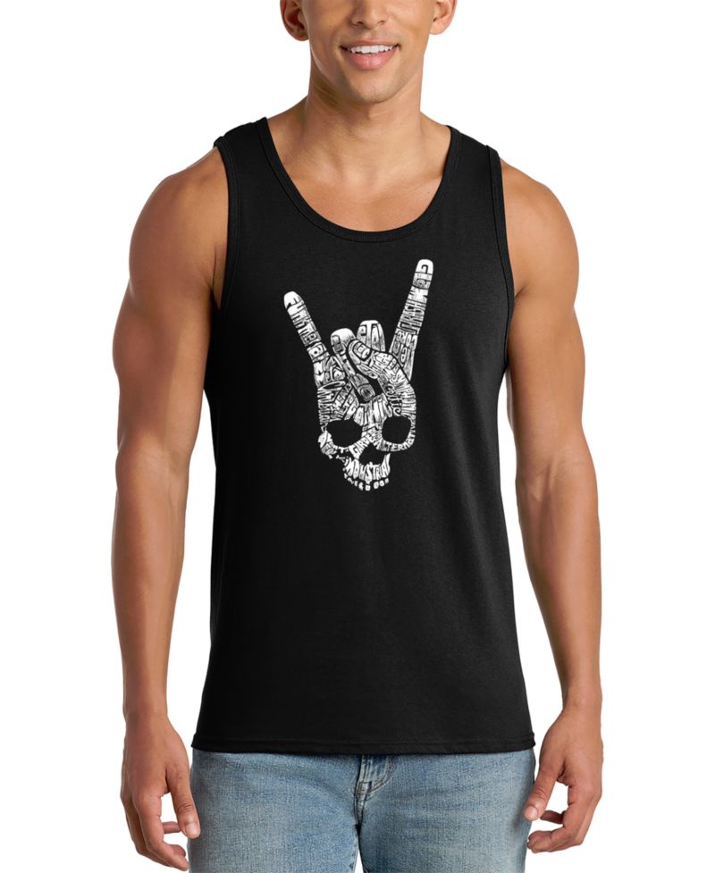 Men's Rock Skull Hand Gesture Word Art Graphic Tank Top