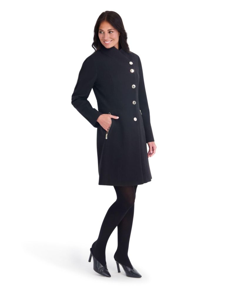 Women's Faux Wool Asymmetrical Stand Collar Pea Coat