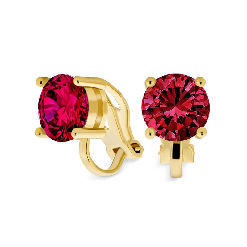Classic Aqua Pink CZ Clip-On Stud Earrings Rose Gold Silver Plated 2 Set