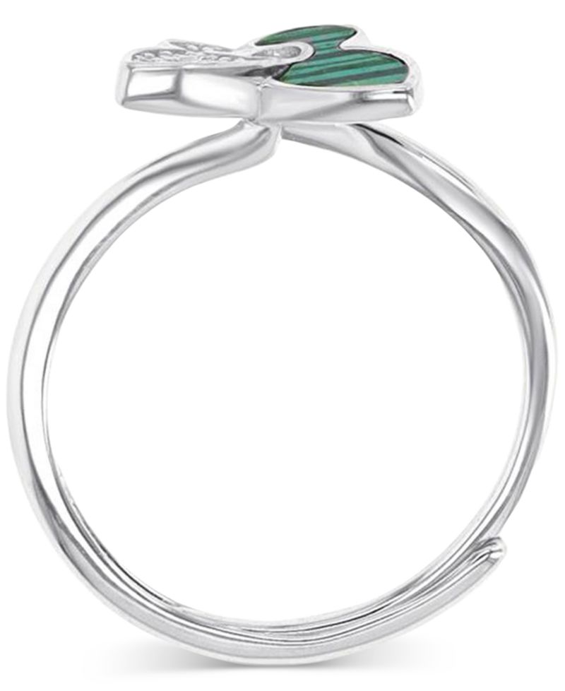 Macy’s Butterfly Adjustable Ring (1.85 ct. t.w.) Malachite, (0.144 ct. t.w.) Cubic Zirconia in Sterling Silver