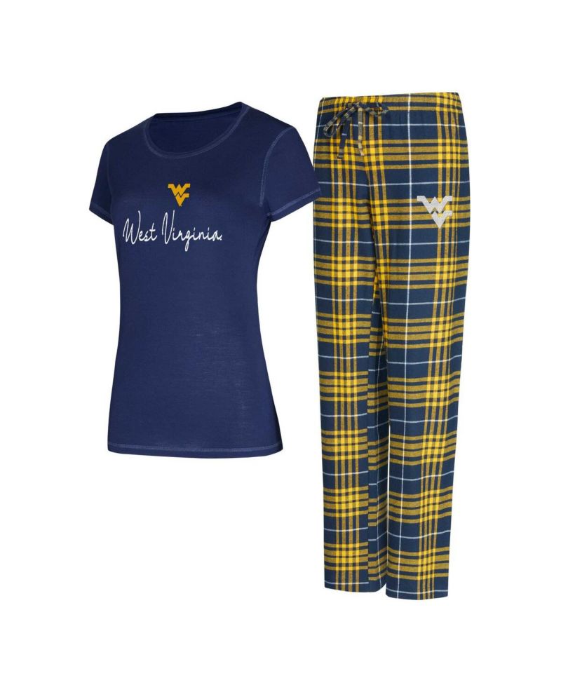 Women's Navy West Virginia Mountaineers Vector T-Shirt Flannel Pants Sleep Set