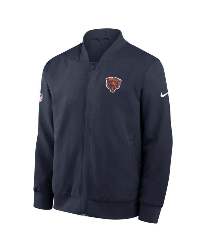 Men's Navy Chicago Bears Sideline Powerful Blocking Full-Zip Dri-FIT Bomber Jacket