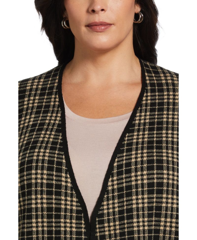 Plus Size Plaid Jacquard Flyaway Cardigan Sweater