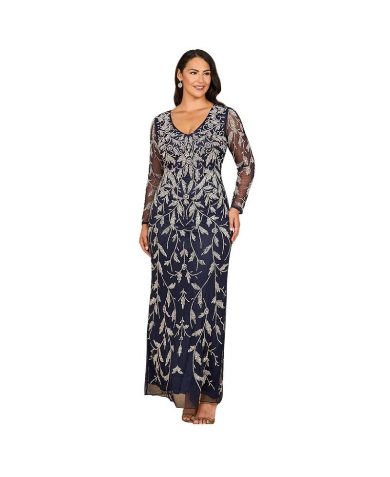 Women's Long Sleeve Contrast Beaded Gown