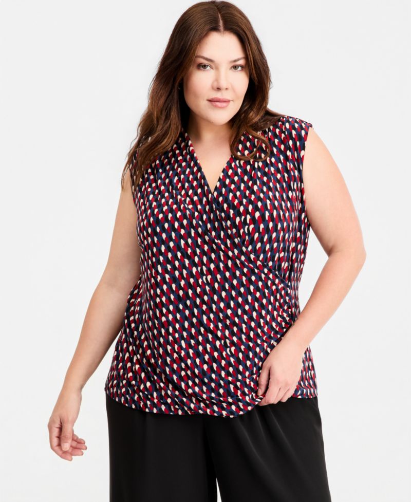 Plus Size Printed Surplice Sleeveless Top