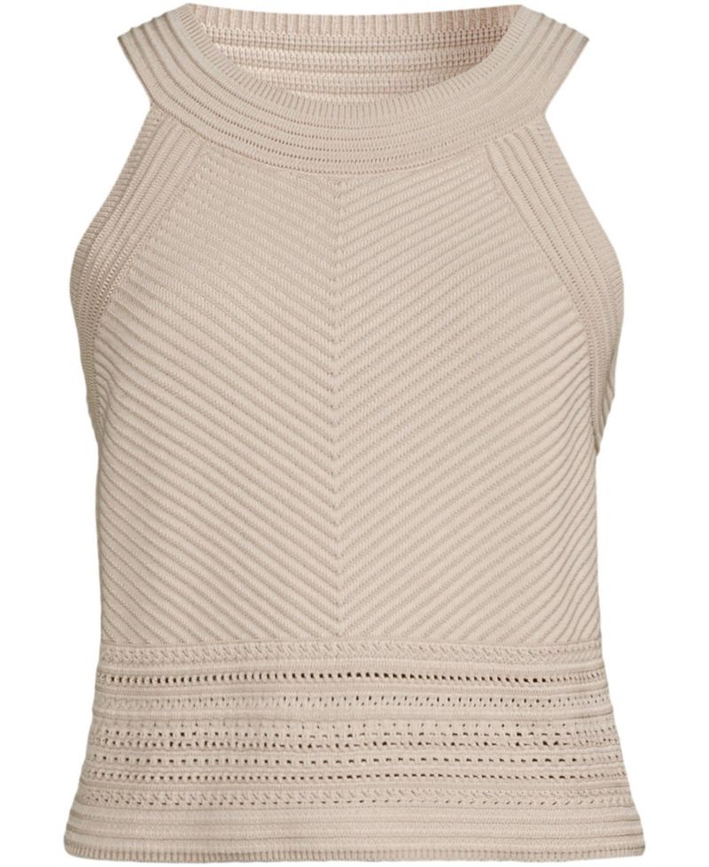 Women's Gassed Cotton Pointelle Halter Top Sweater Set Top