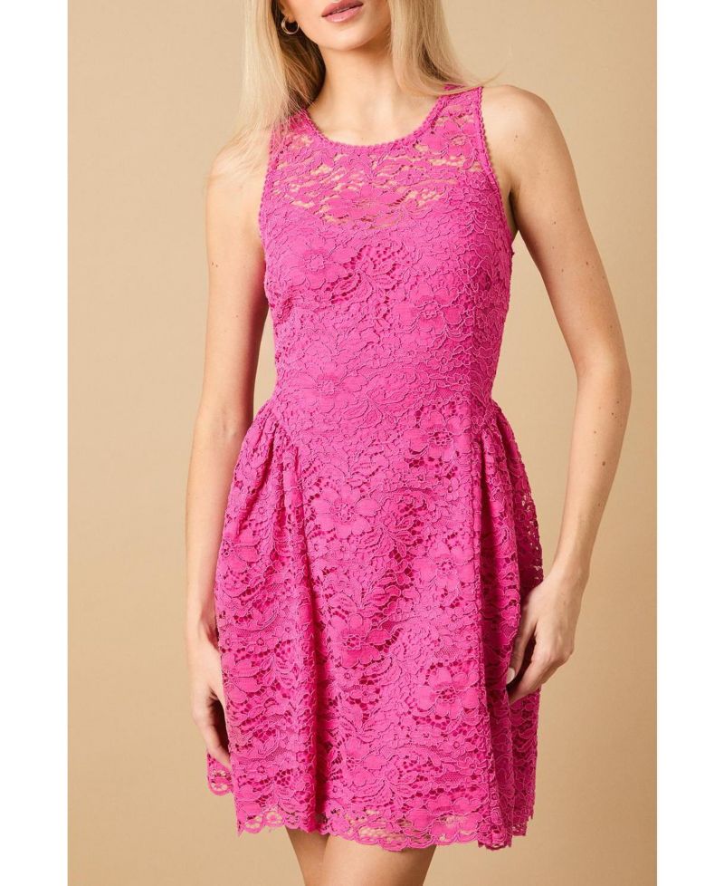 Women's High Neck Lace Detailed Mini Dress